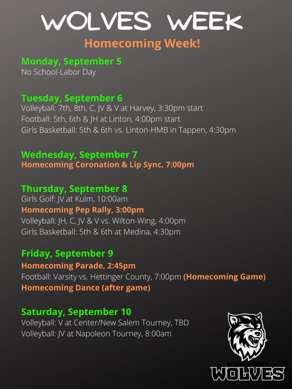 Wolves Weekly Schedule September 511 Kidder County School District 1