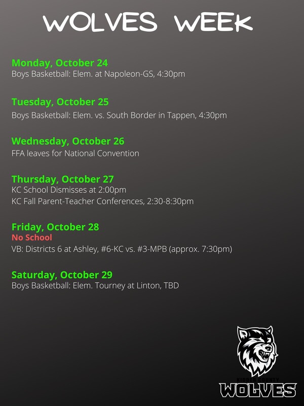 Wolves Weekly Schedule October 2430 Kidder County School District 1